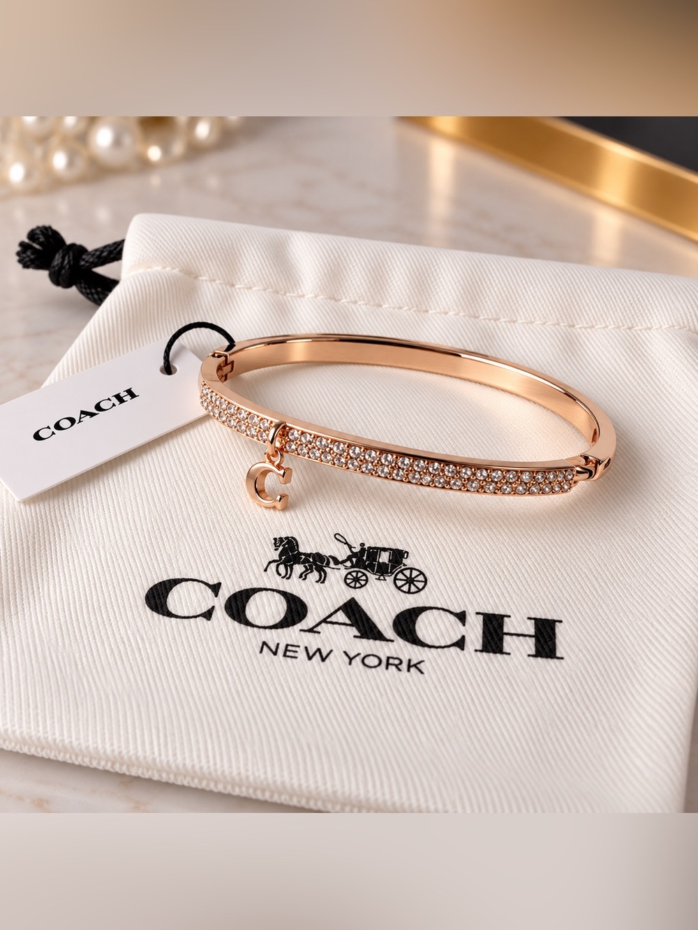 Coach Rose Gold Crystal-Embellished Bracelet